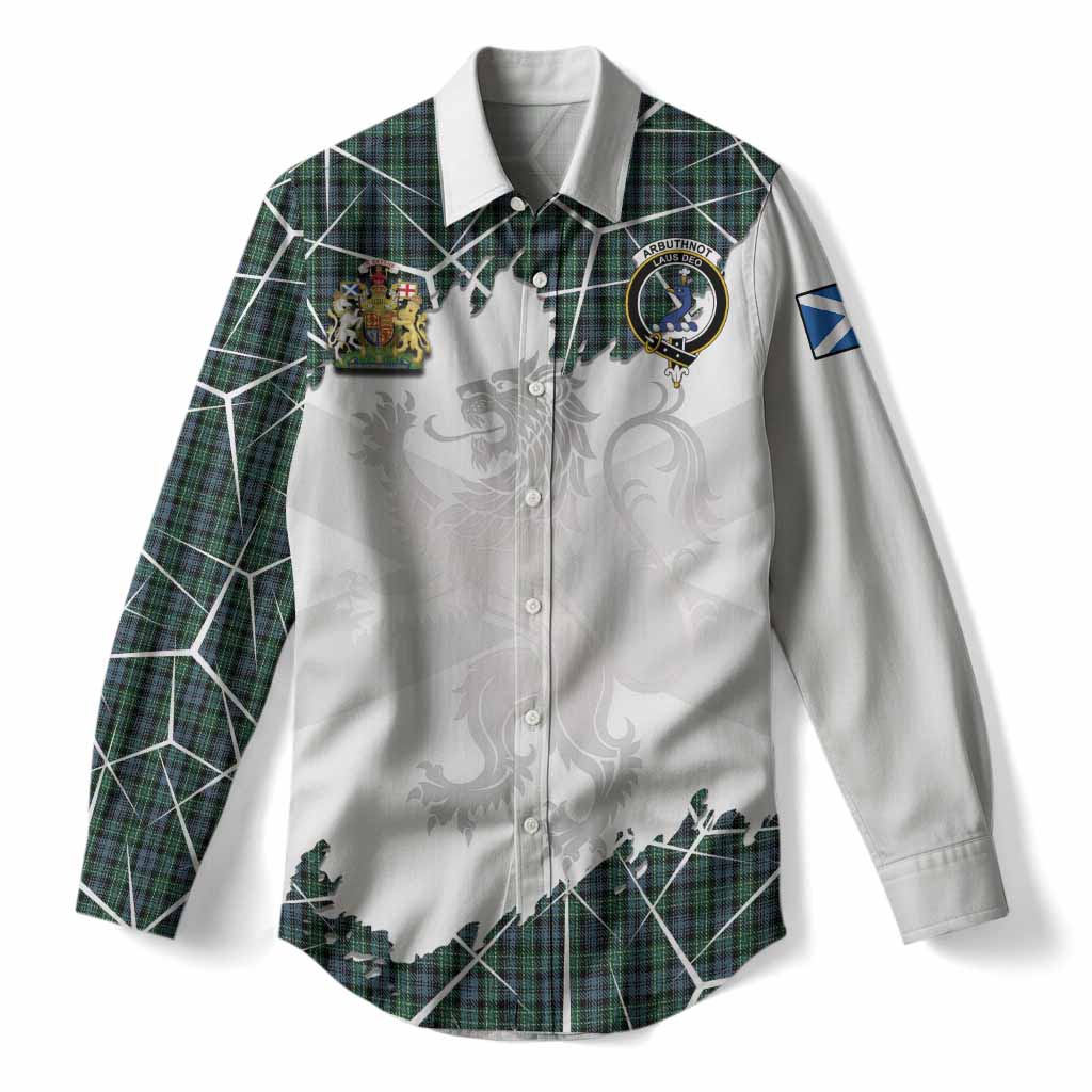 Arbuthnot Tartan Women Casual Shirt with Family Crest and Lion Rampant Grunge Style