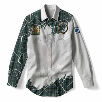 Arbuthnot Tartan Women Casual Shirt with Family Crest and Lion Rampant Grunge Style