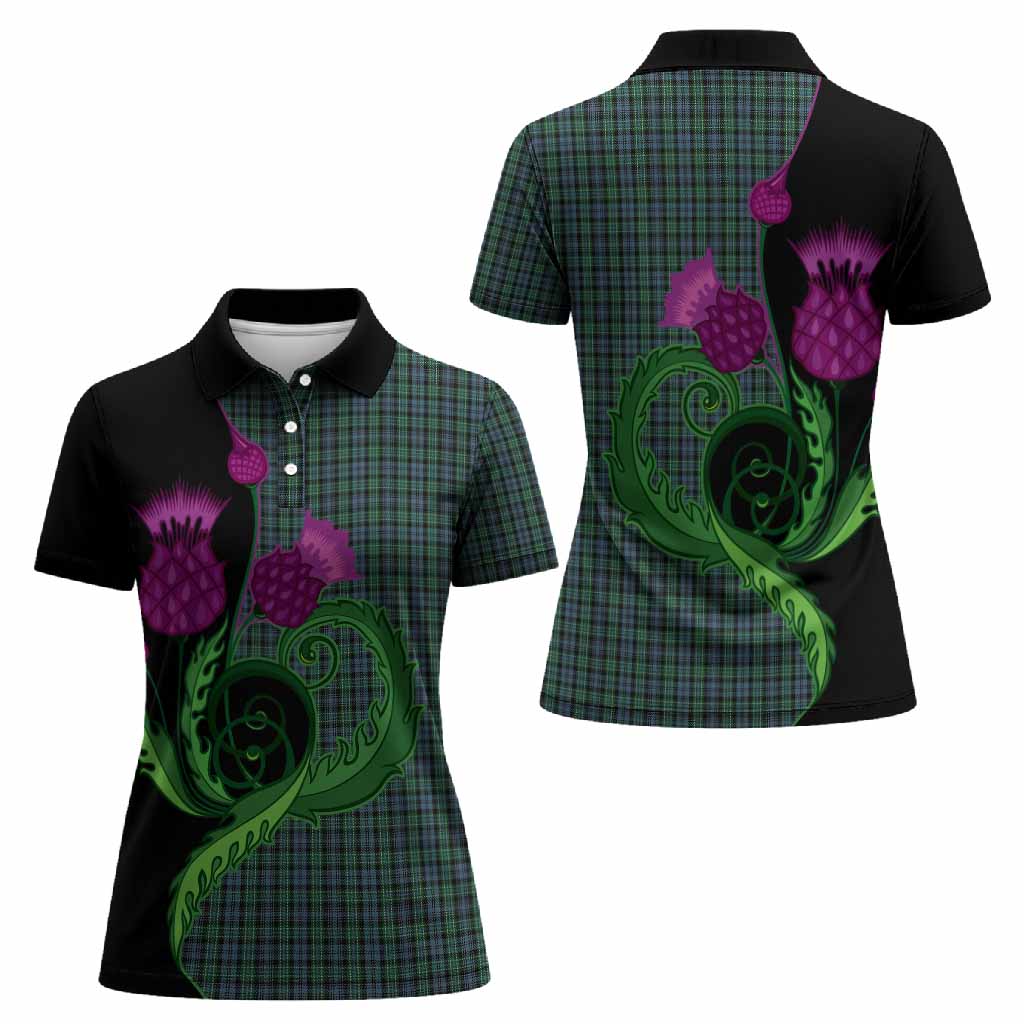 Arbuthnot Tartan Women Polo Shirt Traditional Scottish Thistle