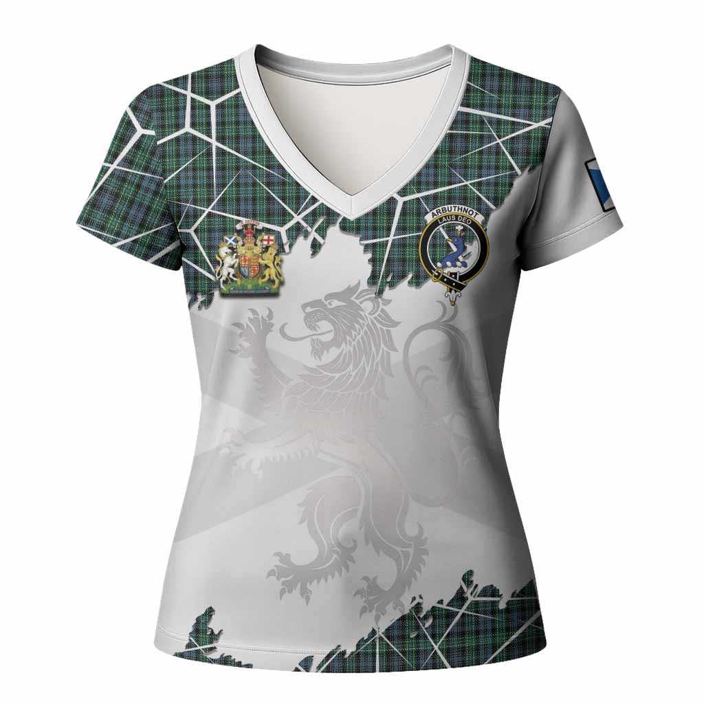 Arbuthnot Tartan Women T shirt with Family Crest and Lion Rampant Grunge Style