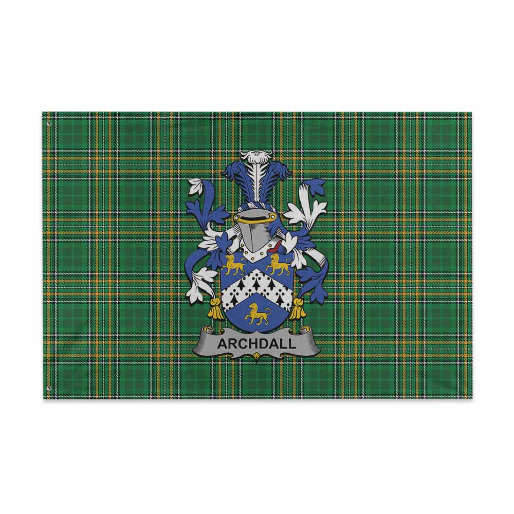 Tartan Vibes Clothing Archdall Irish Clan Tartan House Flag with Coat of Arms