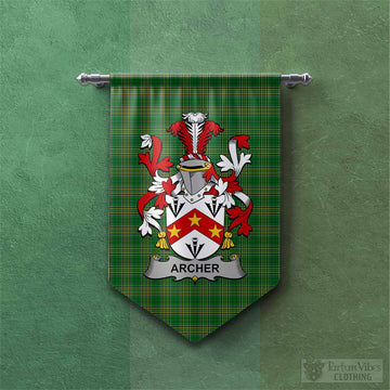 Archer Irish Clan Tartan Gonfalon, Tartan Banner with Coat of Arms