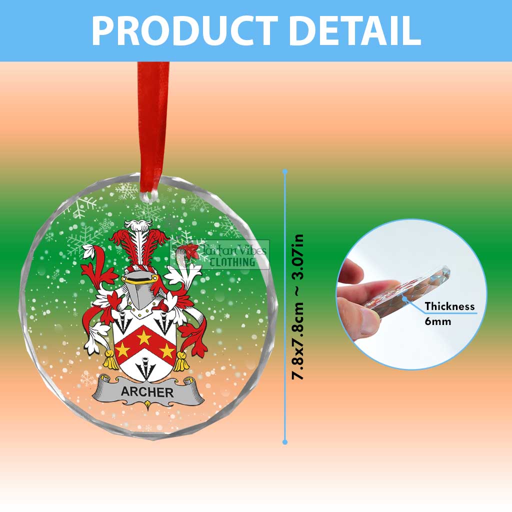 Tartan Vibes Clothing Archer Irish Clan Christmas Glass Ornament with Coat of Arms