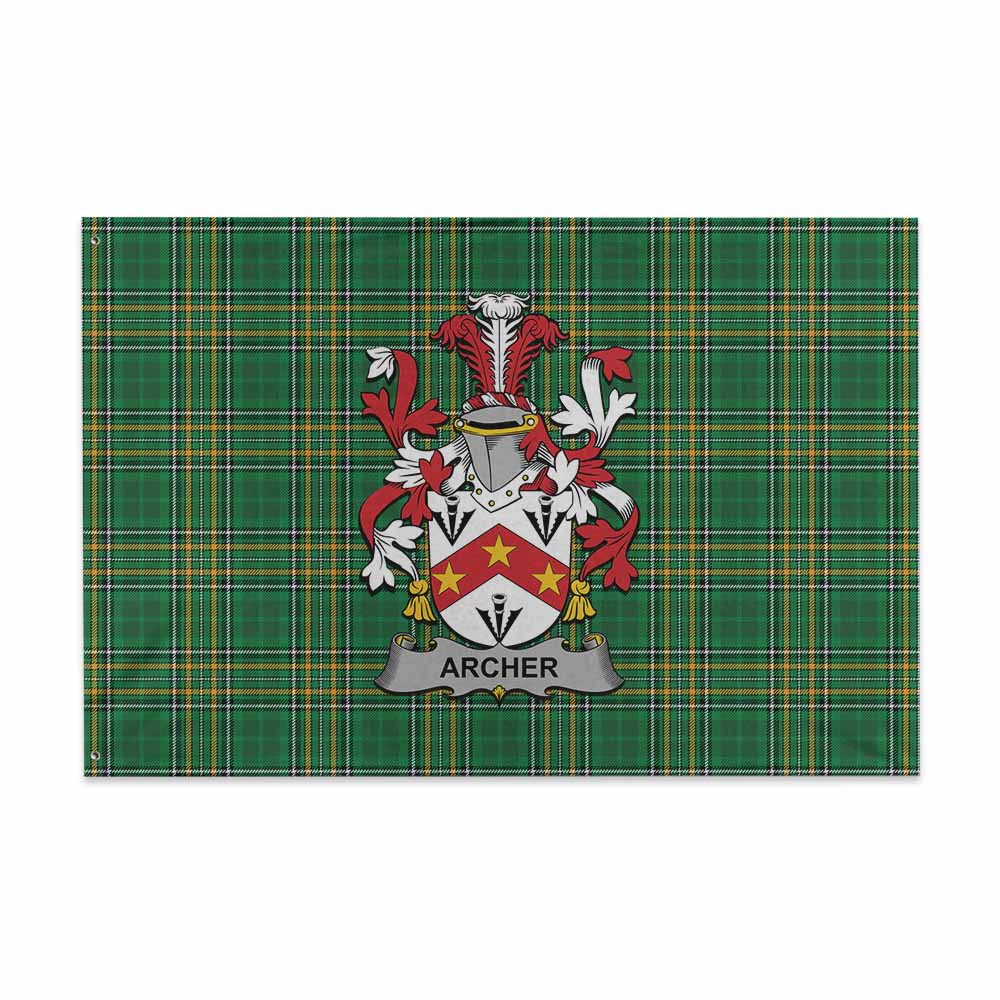 Tartan Vibes Clothing Archer Irish Clan Tartan House Flag with Coat of Arms