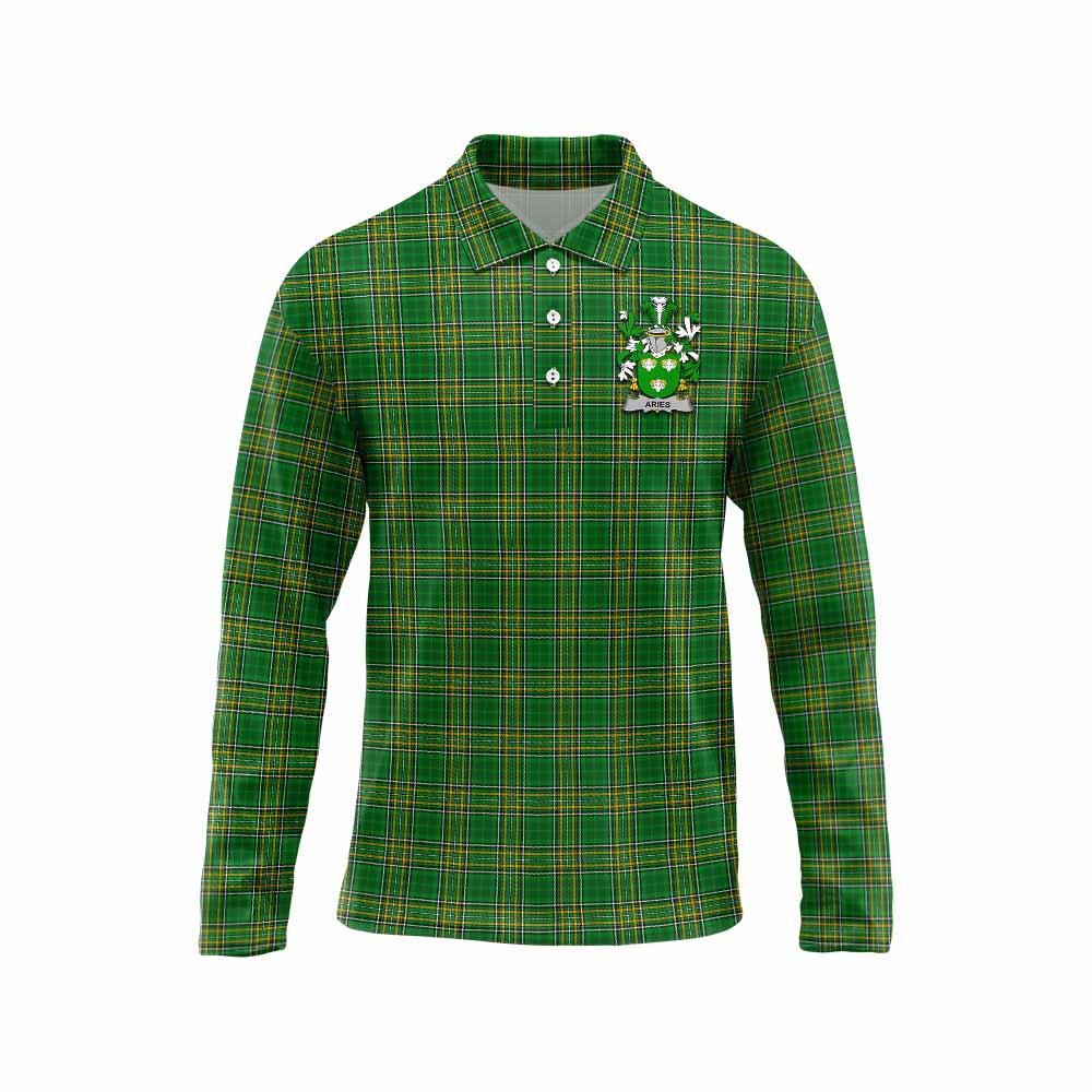 Aries Irish Clan Tartan Long Sleeve Polo Shirt with Coat of Arms Unisex - Tartan Vibes Clothing