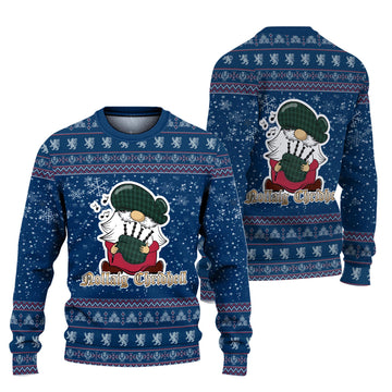 Armagh County Ireland Clan Christmas Family Knitted Sweater with Funny Gnome Playing Bagpipes Unisex Blue - Tartanvibesclothing