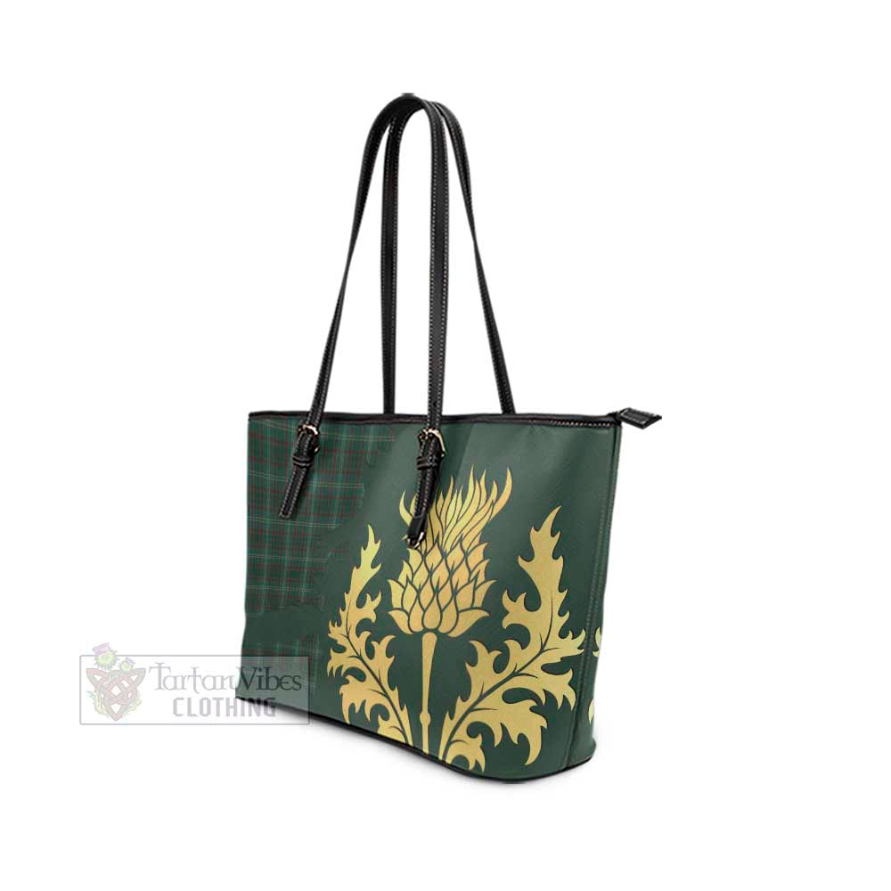 Tartan Vibes Clothing Armagh County Ireland Tartan Leather Tote Bag Gold Thistle Style