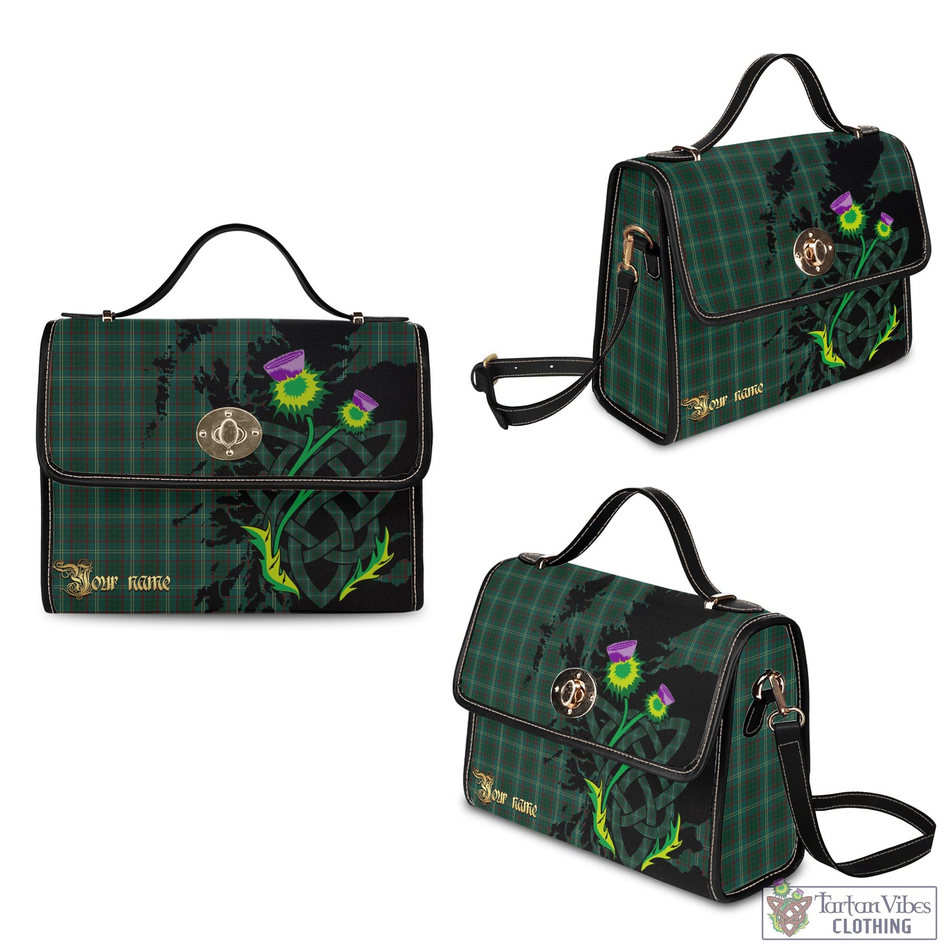 Tartan Vibes Clothing Armagh County Ireland Tartan Waterproof Canvas Bag with Scotland Map and Thistle Celtic Accents