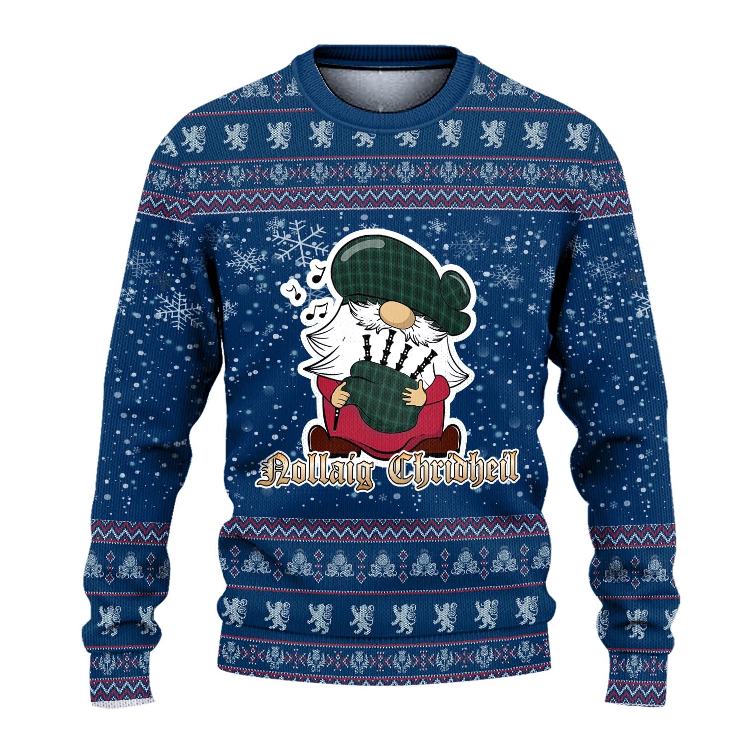Armagh County Ireland Clan Christmas Family Knitted Sweater with Funny Gnome Playing Bagpipes - Tartanvibesclothing