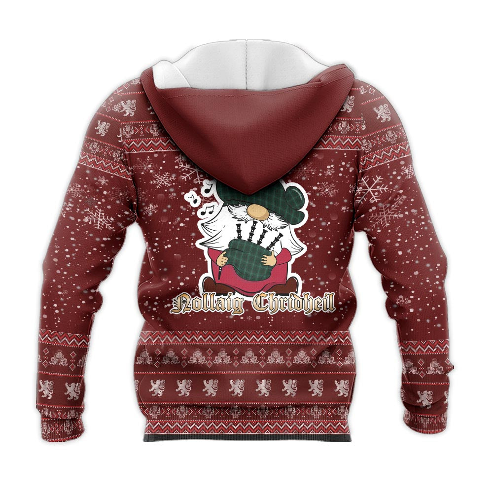 Armagh County Ireland Clan Christmas Knitted Hoodie with Funny Gnome Playing Bagpipes - Tartanvibesclothing