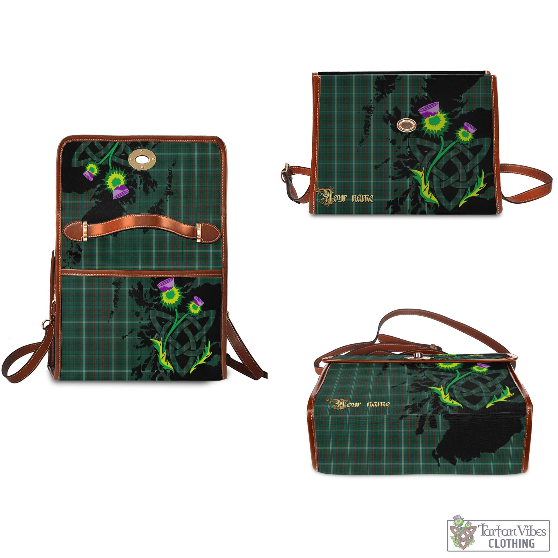 Tartan Vibes Clothing Armagh County Ireland Tartan Waterproof Canvas Bag with Scotland Map and Thistle Celtic Accents