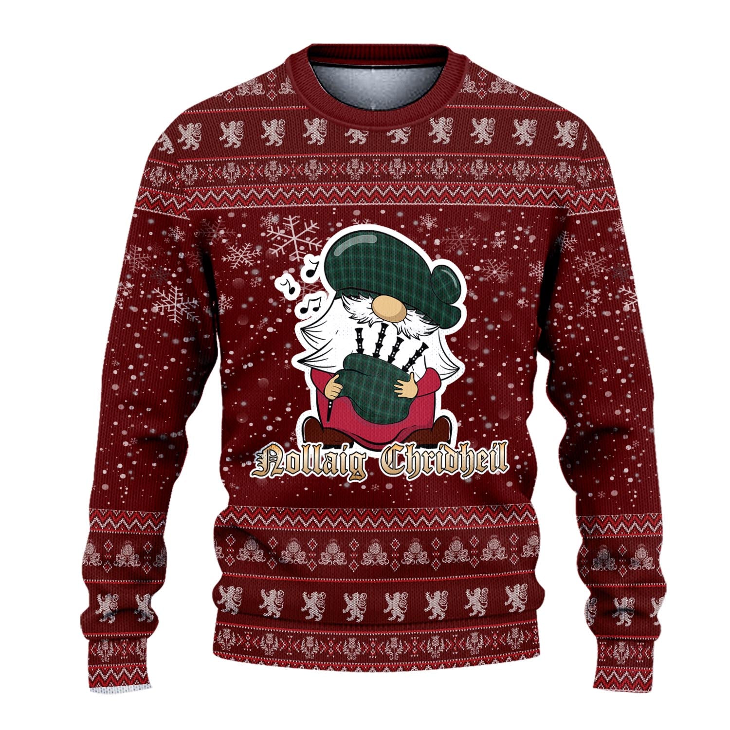 Armagh County Ireland Clan Christmas Family Knitted Sweater with Funny Gnome Playing Bagpipes - Tartanvibesclothing