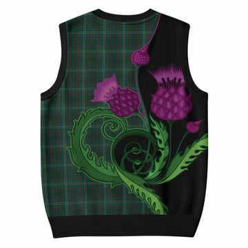 Armagh County Ireland Tartan Knitted V-Neck Vest Traditional Scottish Thistle