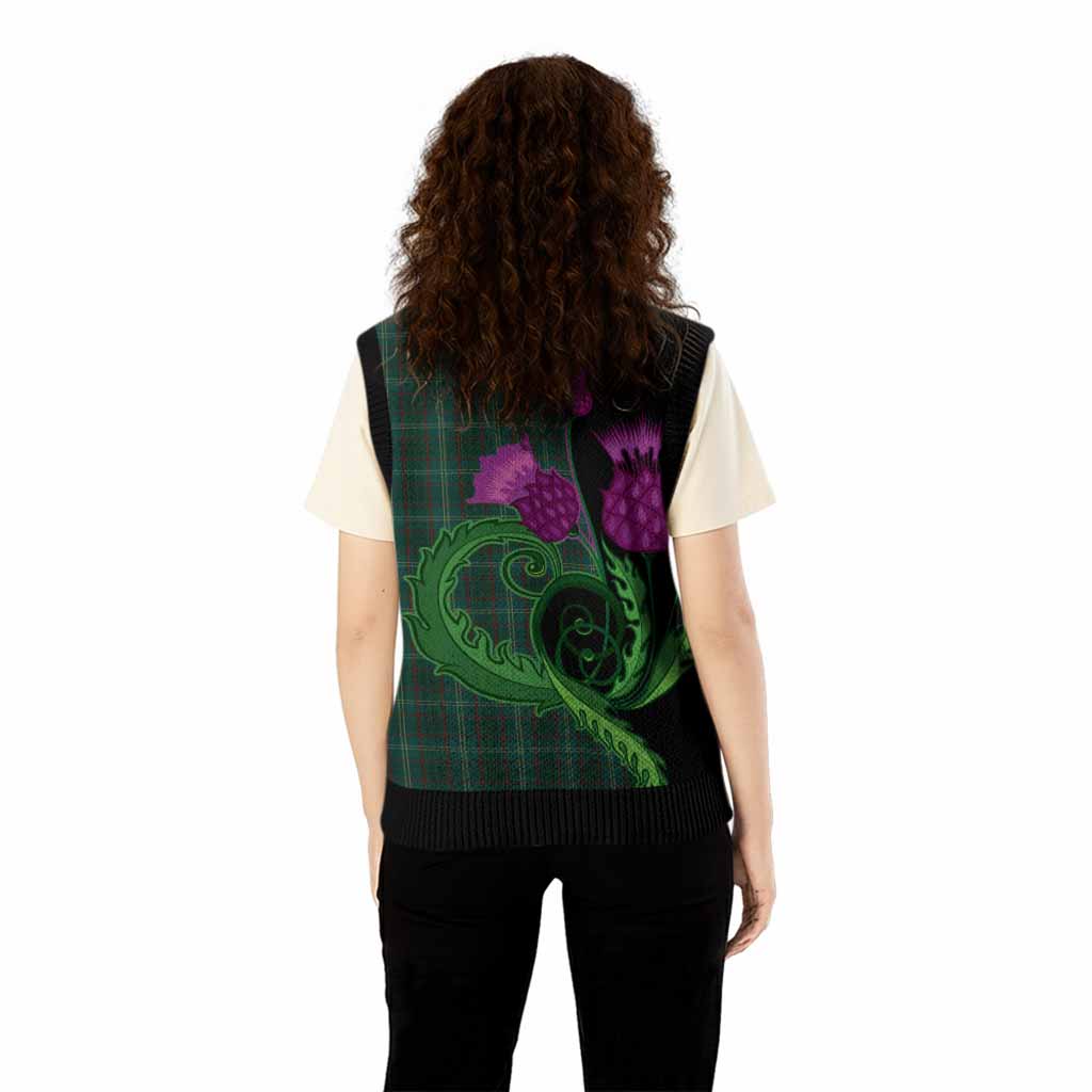 Armagh County Ireland Tartan Knitted V-Neck Vest Traditional Scottish Thistle