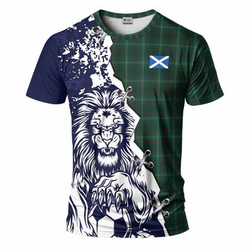 Armagh County Ireland Tartan Scottish T-Shirt Angry Lion With Soccer Ball Style
