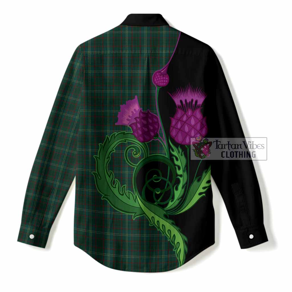 Armagh County Ireland Tartan Women Casual Shirt Traditional Scottish Thistle