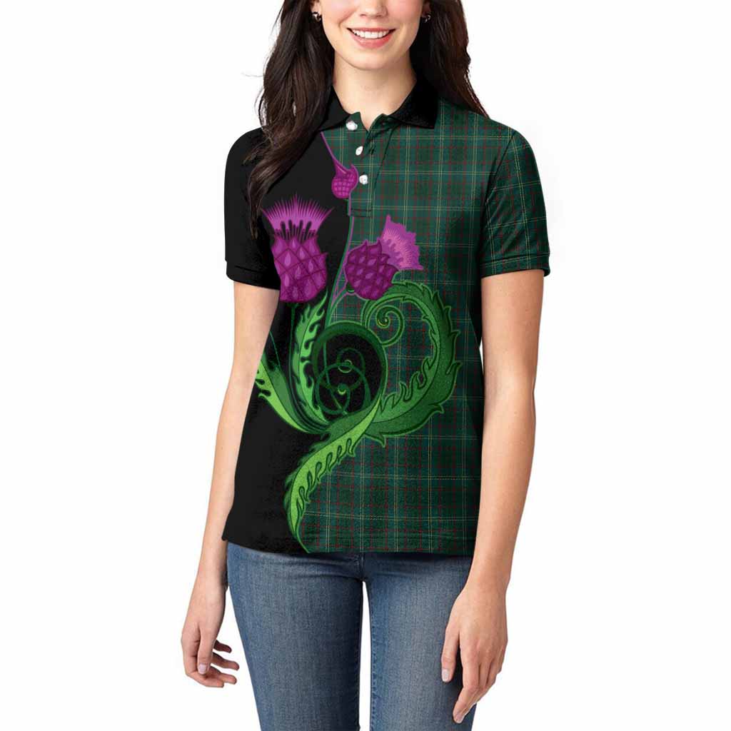 Armagh County Ireland Tartan Women Polo Shirt Traditional Scottish Thistle