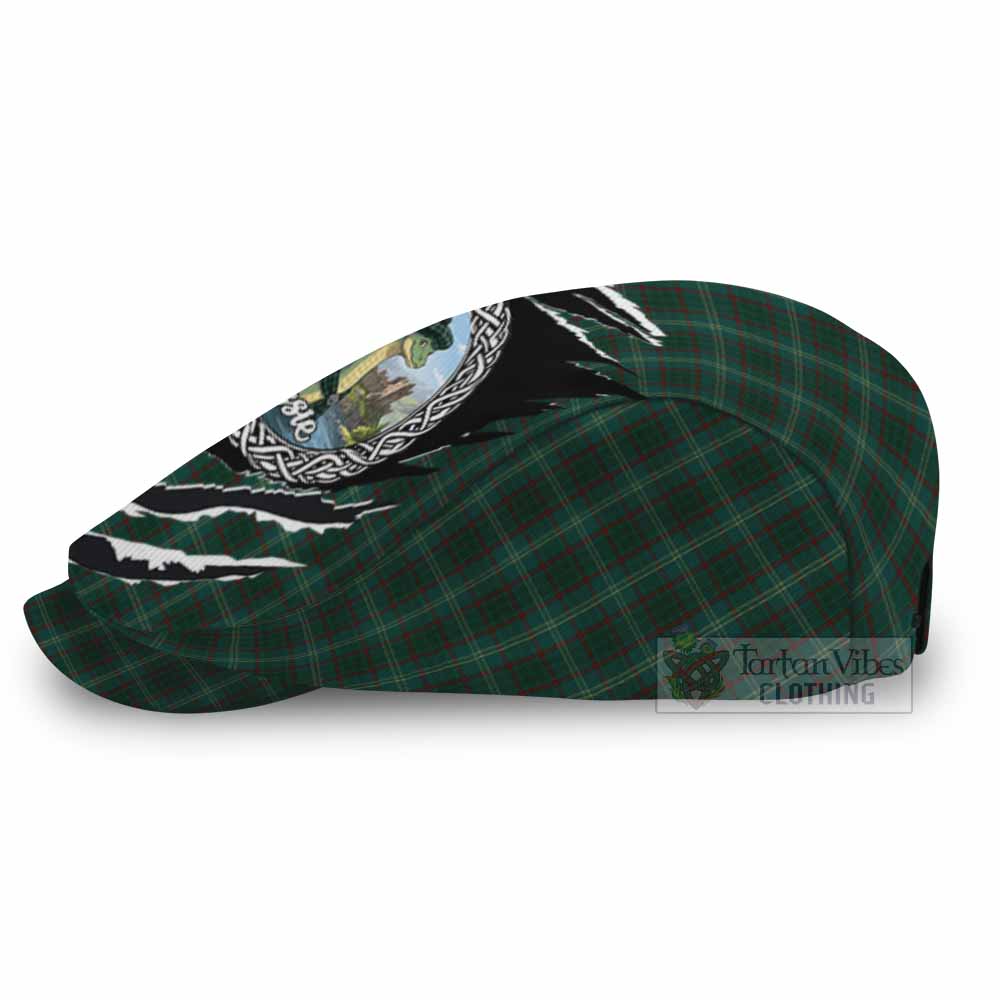 Armagh Tartan Loch Ness Monster Flat Cap, Jeff Cap Celtic Knot Nessie Art