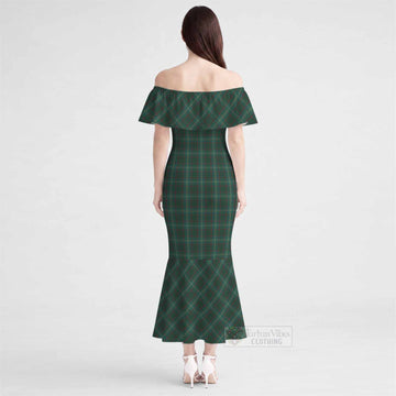 Armagh Tartan Off Shoulder Ruffle Mermaid Maxi Dress