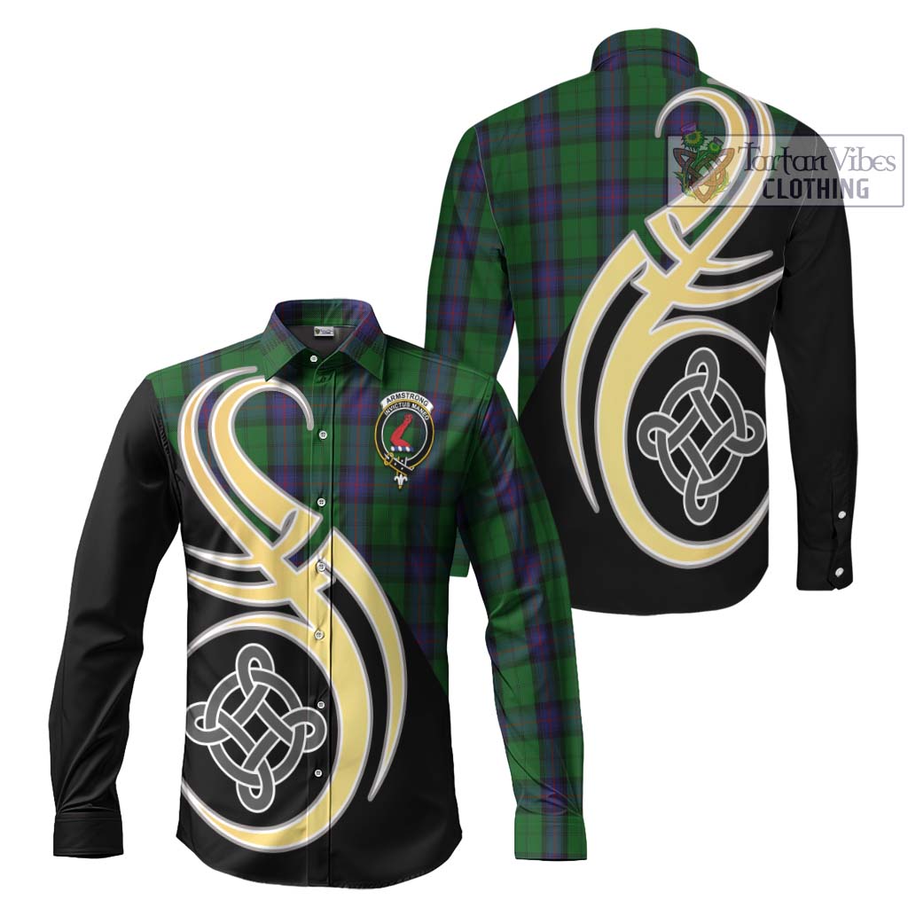 Armstrong Tartan Long Sleeve Button Shirt with Family Crest and Celtic Symbol Style Men's Shirt S - Tartan Vibes Clothing