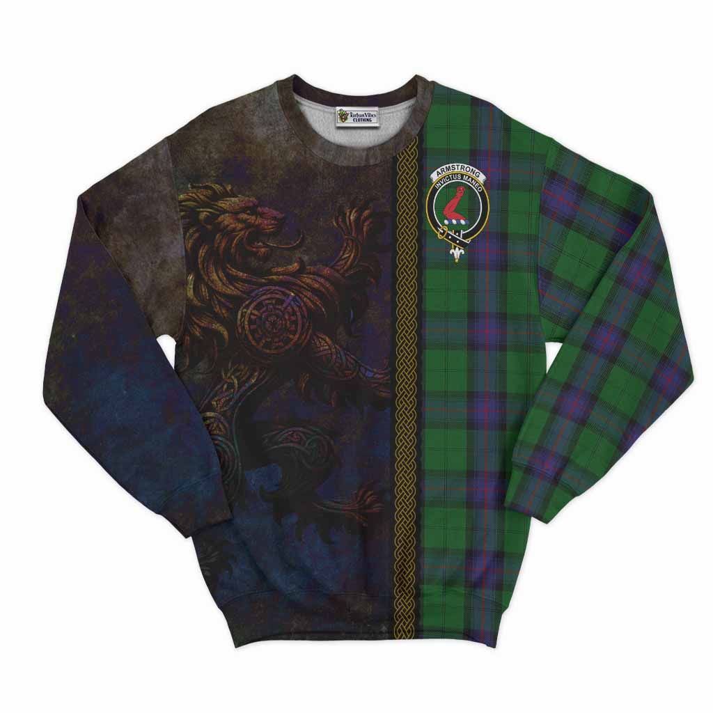 Tartan Vibes Clothing Armstrong Tartan Family Crest Sweatshirt Alba Gu Brath Be Brave Lion Ancient Style