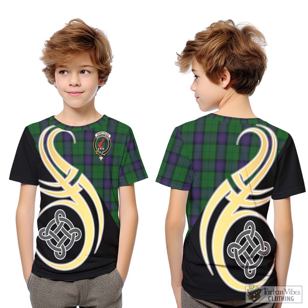 Armstrong Tartan Kid T-Shirt with Family Crest and Celtic Symbol Style Youth XL Size14 - Tartan Vibes Clothing