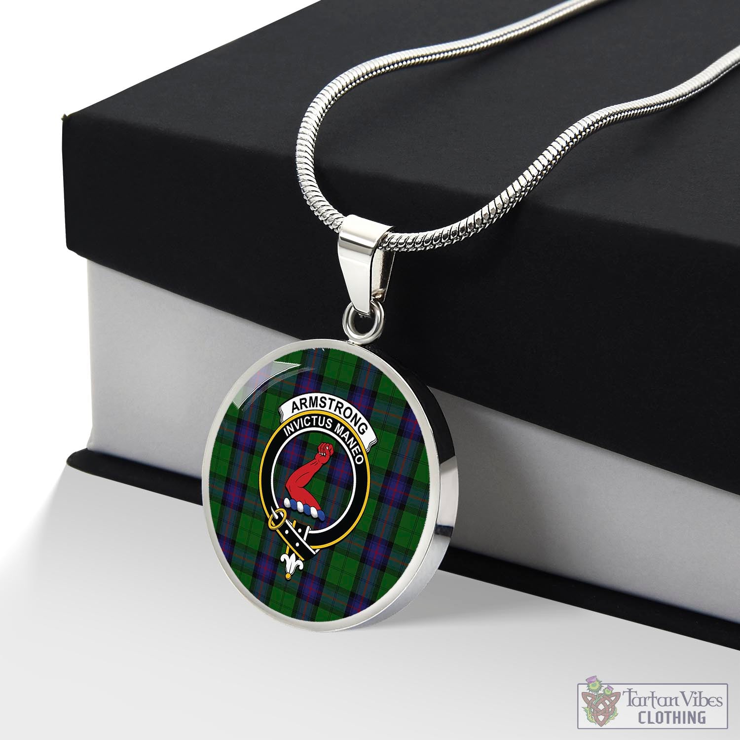 Tartan Vibes Clothing Armstrong Tartan Circle Necklace with Family Crest