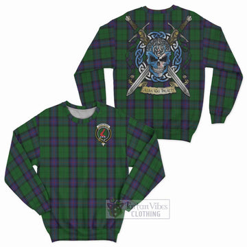 Tartan Vibes Clothing Armstrong Tartan Sweatshirt with Family Crest Celtic Skull Style