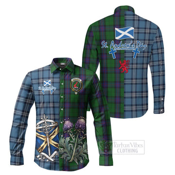 Armstrong Tartan Long Sleeve Button Shirt Happy St. Andrew's Day Half Tartan Style