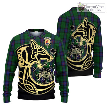 Armstrong Tartan Knitted Sweater with Family Crest Celtic Wolf Style Unisex - Tartan Vibes Clothing