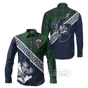 Armstrong Tartan Long Sleeve Button Shirt Featuring Thistle and Scotland Map