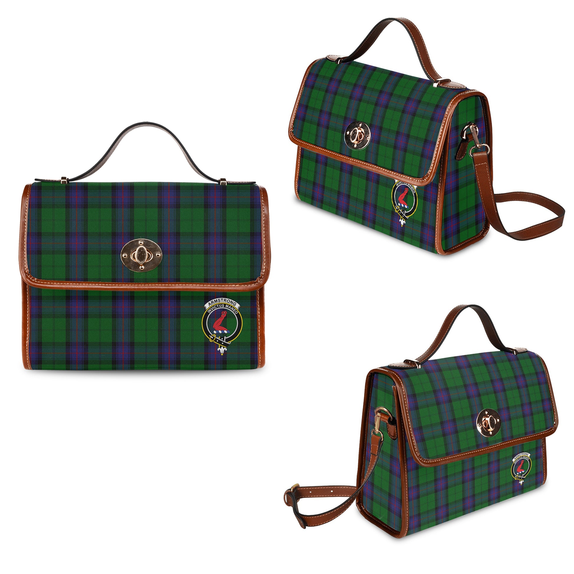 Armstrong Tartan Leather Strap Waterproof Canvas Bag with Family Crest One Size 34cm * 42cm (13.4" x 16.5") - Tartanvibesclothing