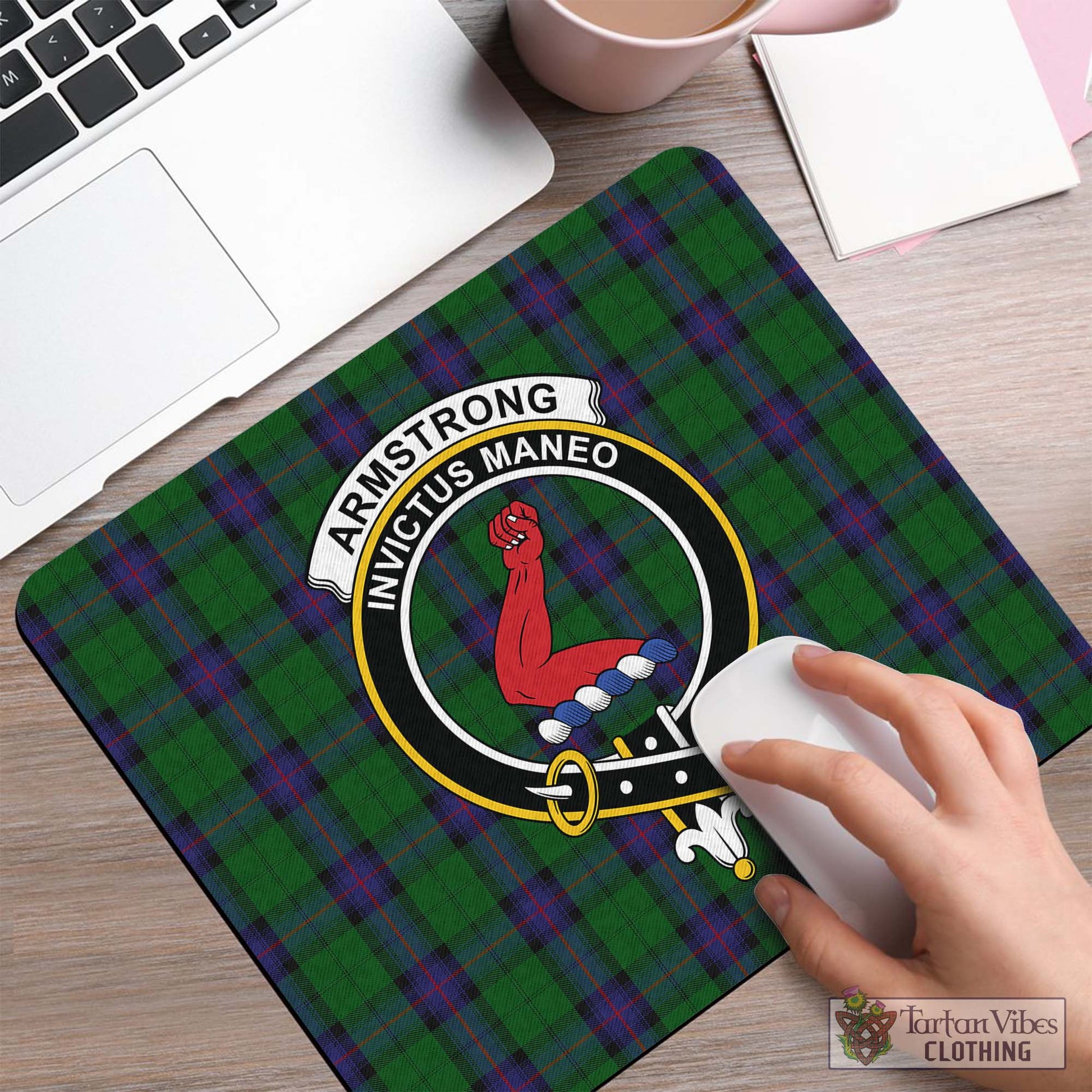 Tartan Vibes Clothing Armstrong Tartan Mouse Pad with Family Crest