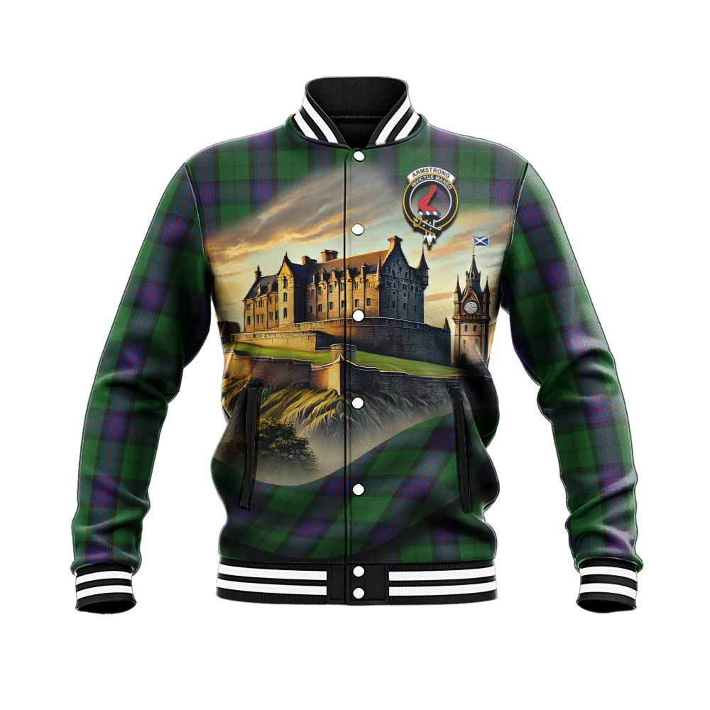 Tartan Vibes Clothing Armstrong Tartan Family Crest Baseball Jacket with Scottish Ancient Castle Style