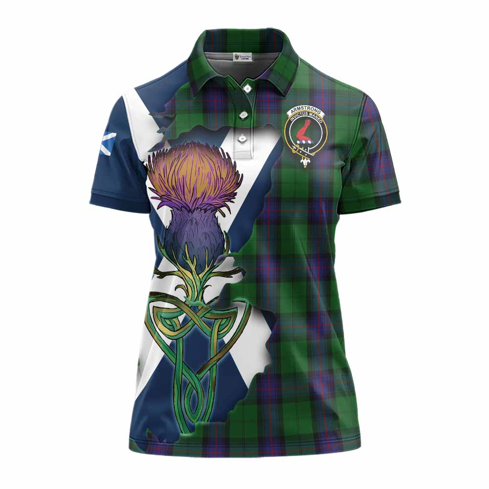 Tartan Vibes Clothing Armstrong Tartan Family Crest Women's Polo Shirt Scottish Thistle Celtic Inspired