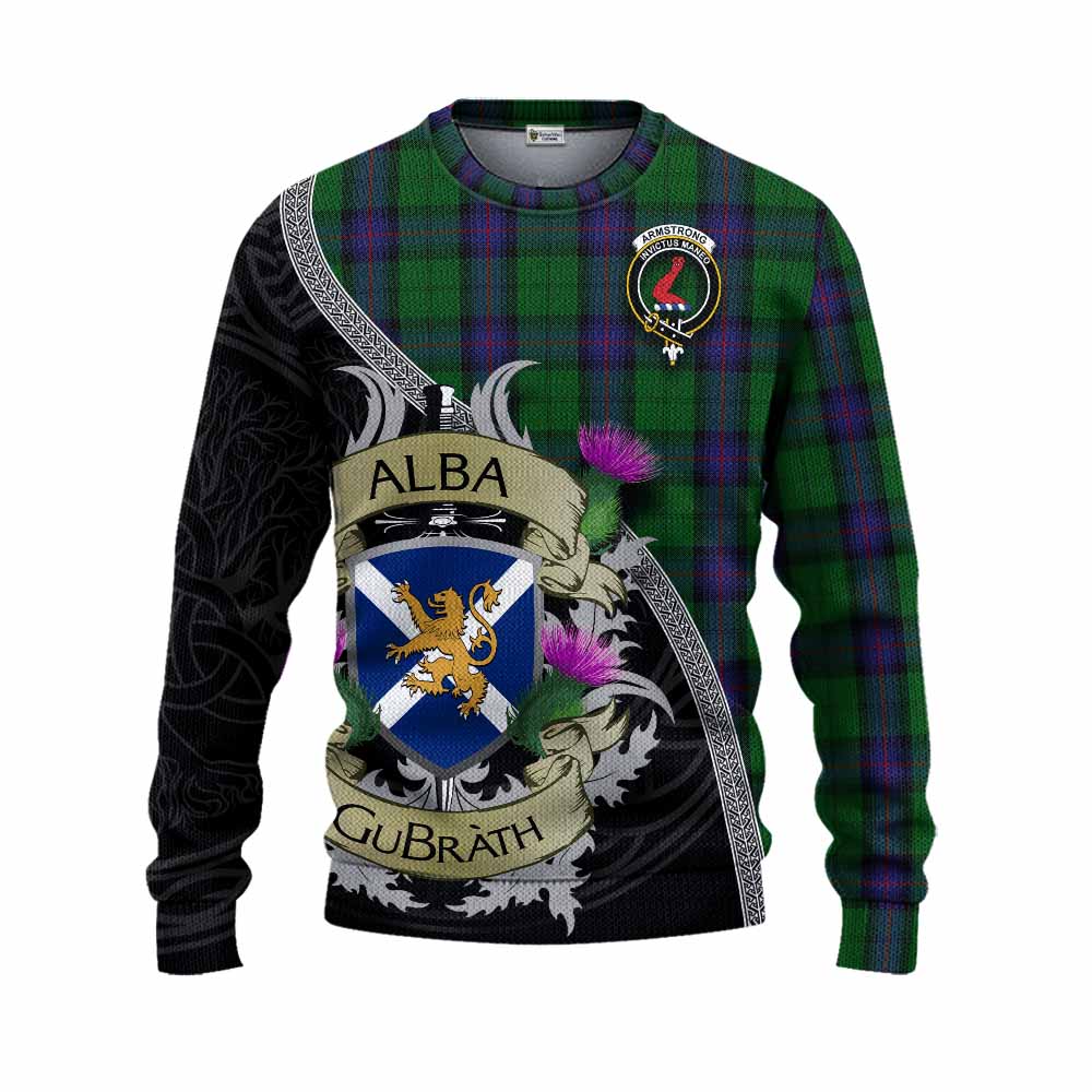 Tartan Vibes Clothing Armstrong Tartan Family Crest Knitted Sweater Lion Rampant Royal Thistle Shield Celtic Inspired