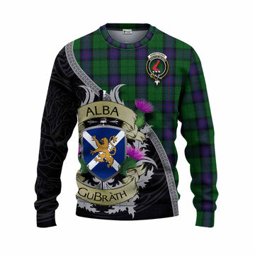 Tartan Vibes Clothing Armstrong Tartan Family Crest Knitted Sweater Lion Rampant Royal Thistle Shield Celtic Inspired