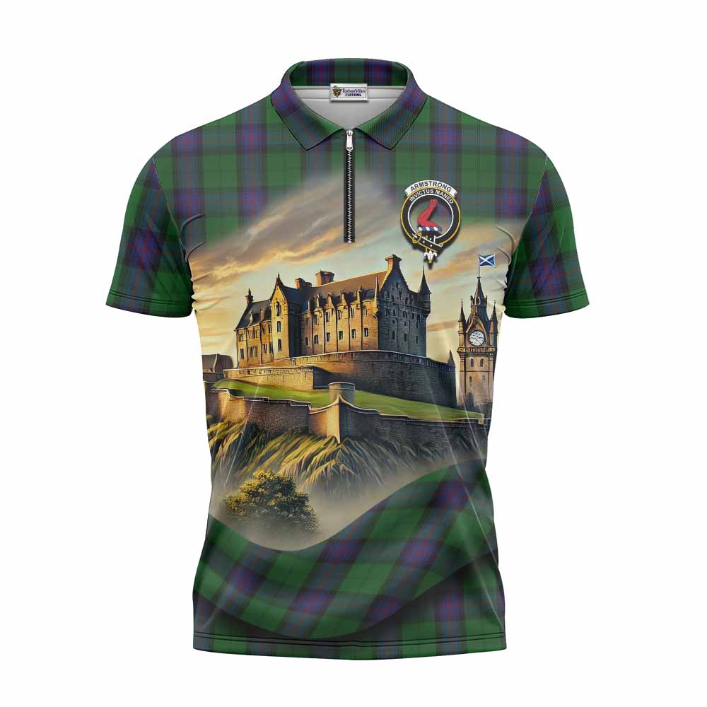 Tartan Vibes Clothing Armstrong Tartan Family Crest Zipper Polo Shirt with Scottish Ancient Castle Stype