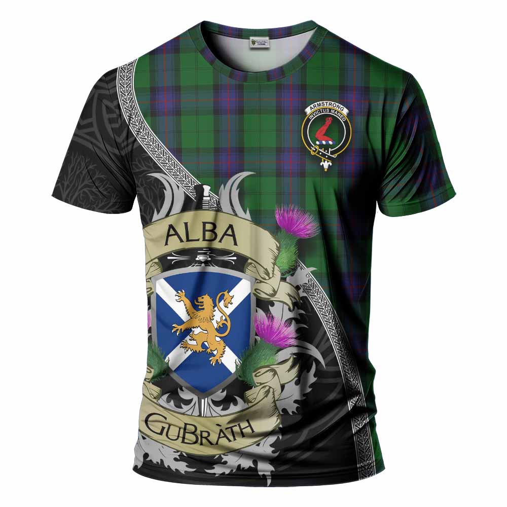 Tartan Vibes Clothing Armstrong Tartan Family Crest T-Shirt Lion Rampant Royal Thistle Shield Celtic Inspired