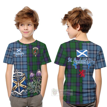 Tartan Vibes Clothing Armstrong Tartan Kid T-Shirt Happy St. Andrew's Day Half Tartan Style