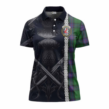 Armstrong Tartan Women's Polo Shirt with Family Crest Cross Sword Thistle Celtic Vibes