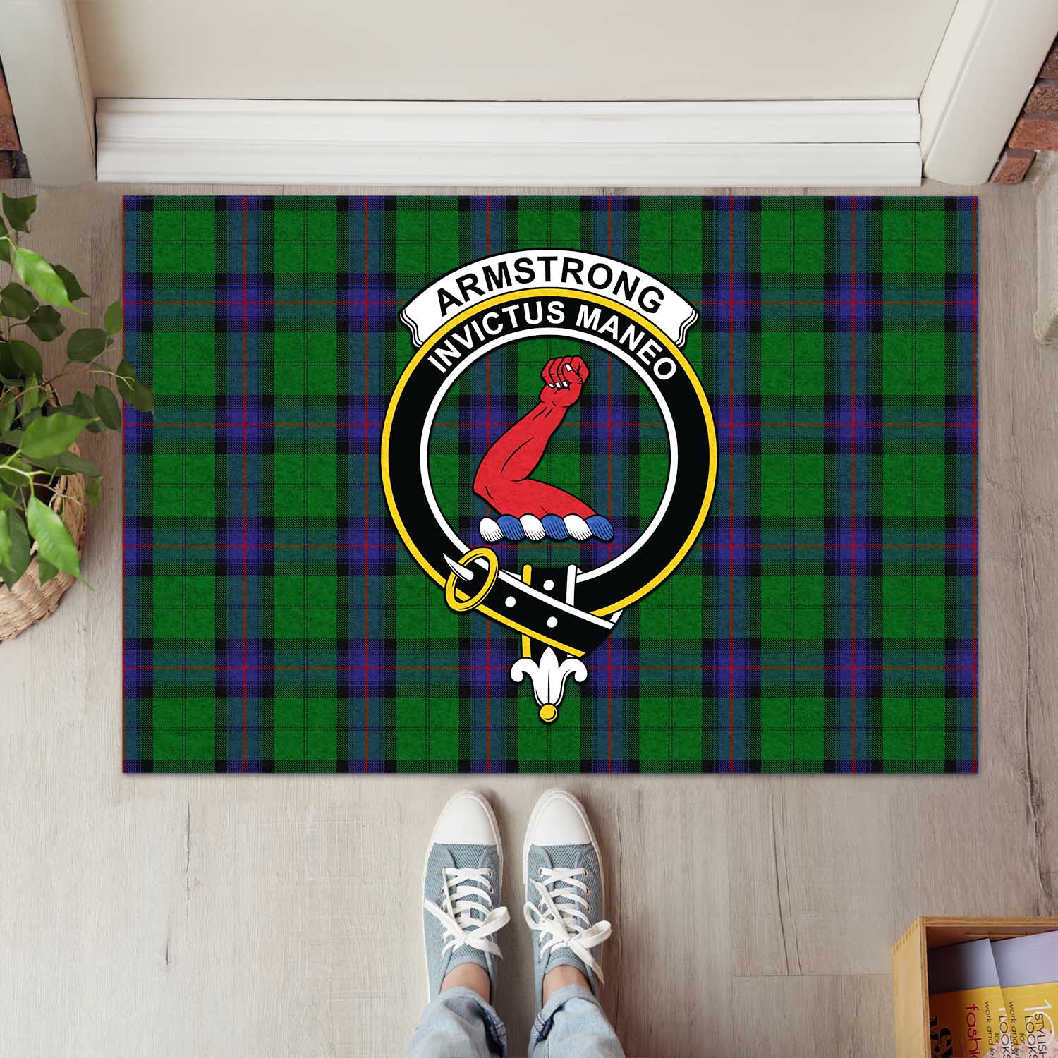 Armstrong Tartan Door Mat with Family Crest - Tartanvibesclothing