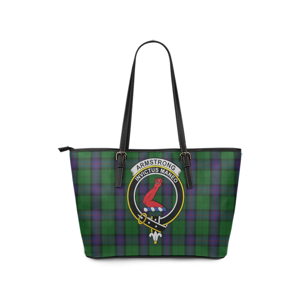 Armstrong Tartan Leather Tote Bag with Family Crest - Tartanvibesclothing