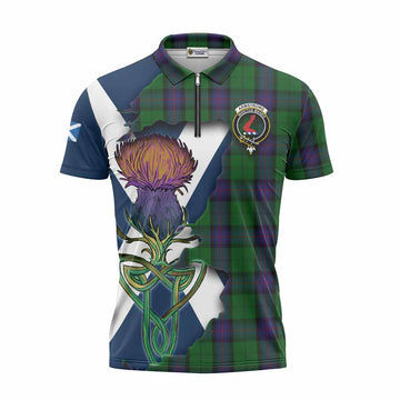 Armstrong Tartan Family Crest Zipper Polo Shirt Scottish Thistle Celtic Inspired