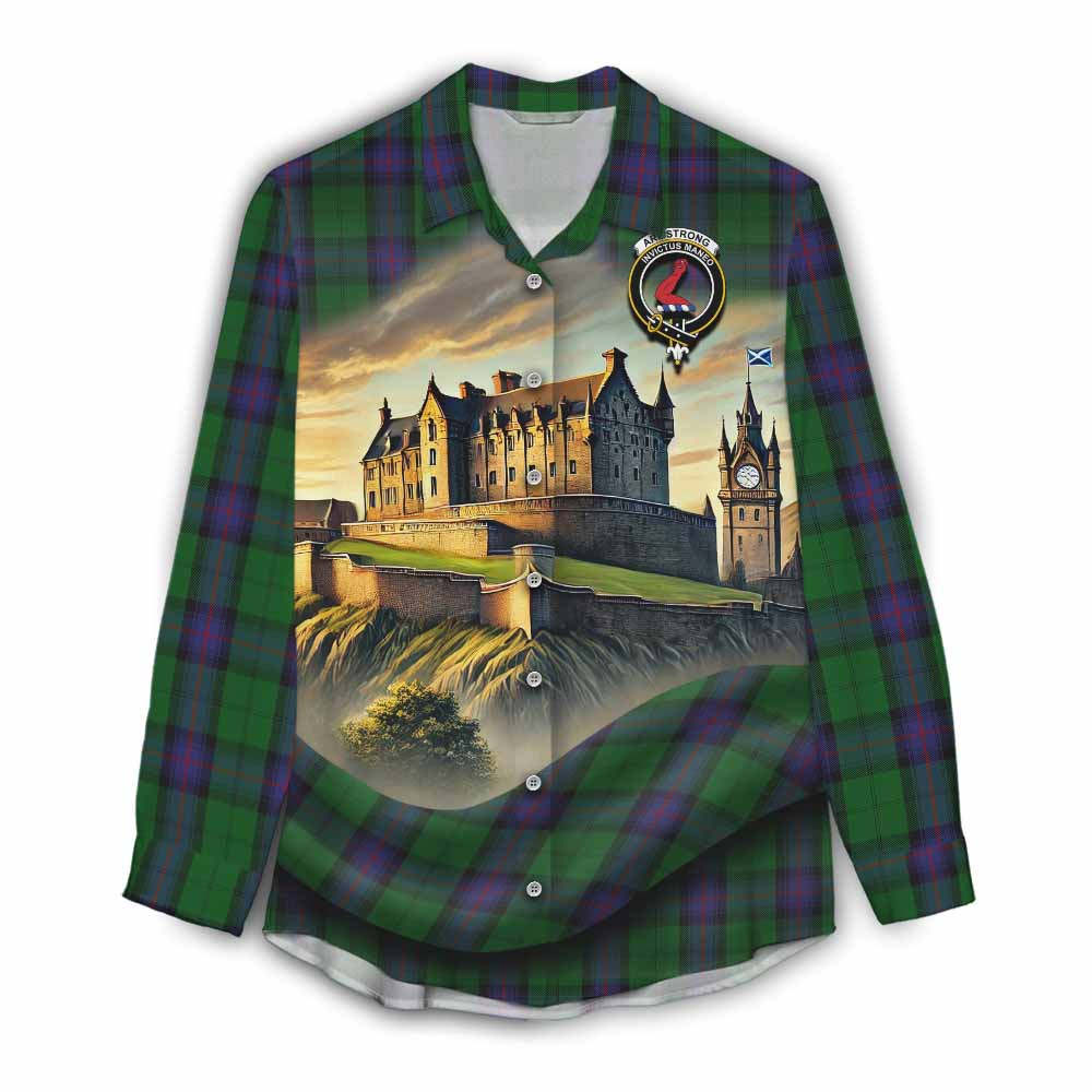 Tartan Vibes Clothing Armstrong Tartan Family Crest Women's Casual Shirt with Scottish Ancient Castle Style