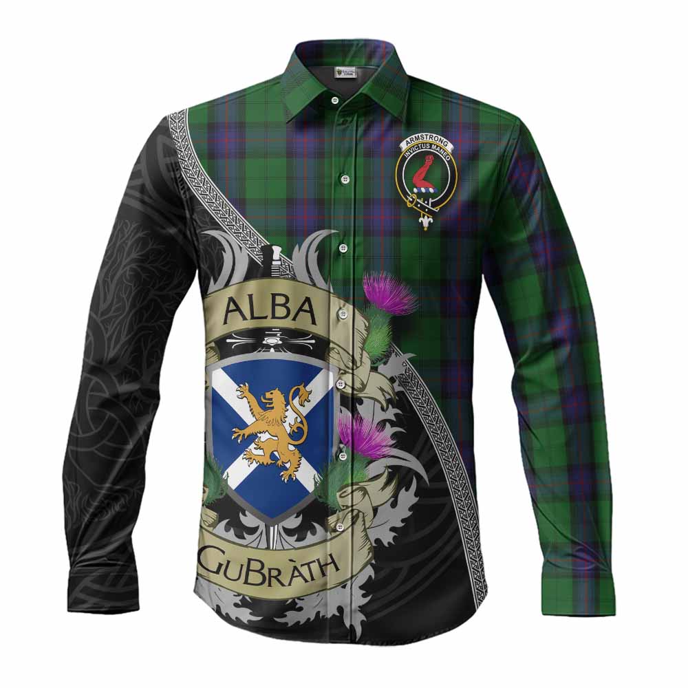 Tartan Vibes Clothing Armstrong Tartan Family Crest Long Sleeve Button Shirt Lion Rampant Royal Thistle Shield Celtic Inspired