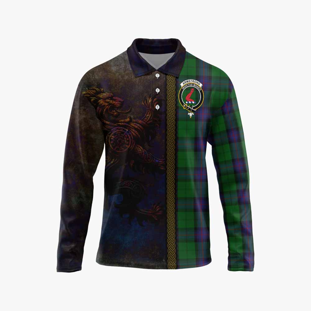 Tartan Vibes Clothing Armstrong Tartan Family Crest Long Sleeve Polo Shirt Alba Gu Brath Be Brave Lion Ancient Style
