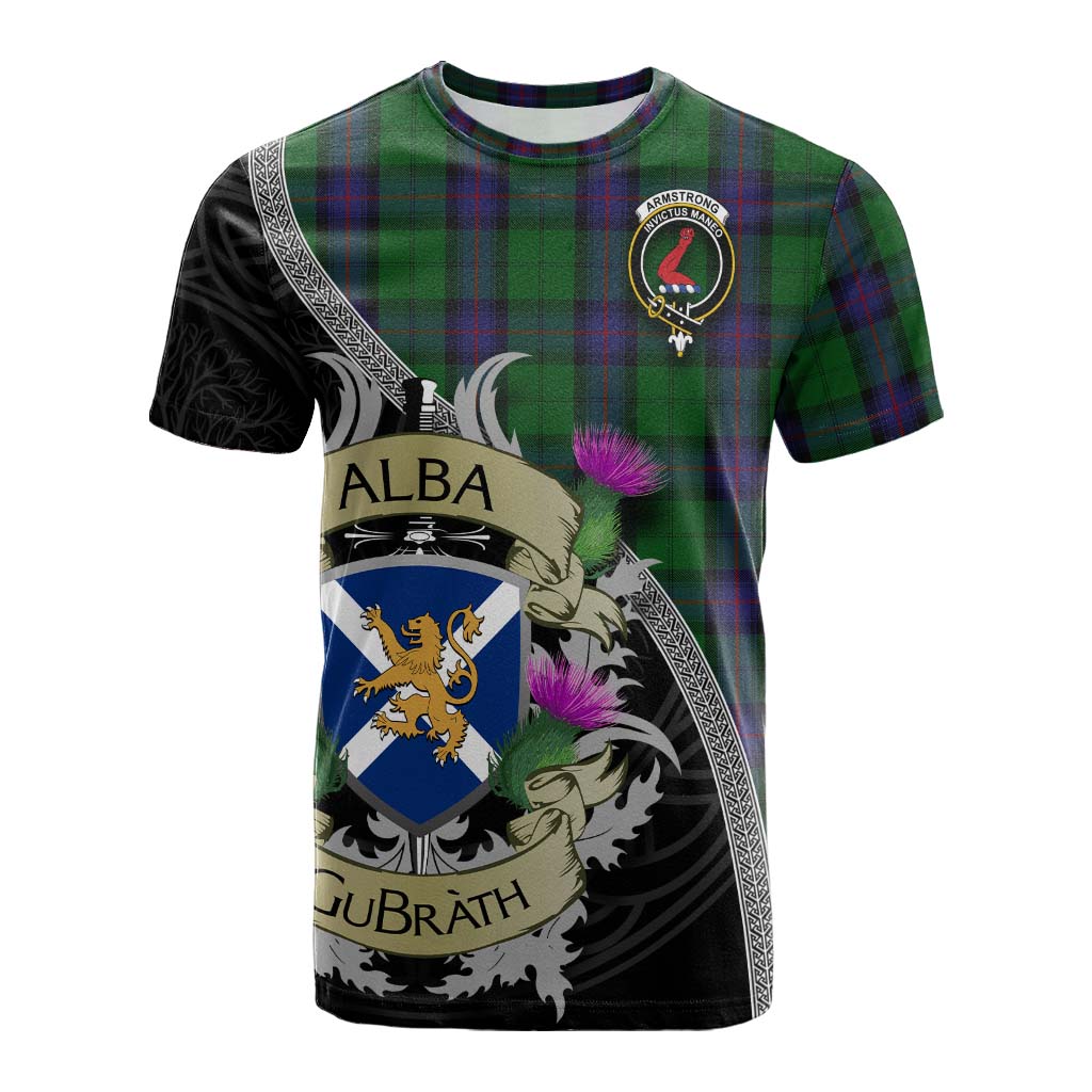 Tartan Vibes Clothing Armstrong Tartan Family Crest Cotton T-shirt Lion Rampant Royal Thistle Shield Celtic Inspired