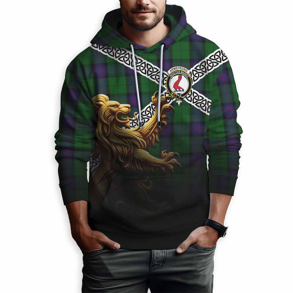 Tartan Vibes Clothing Armstrong Crest Tartan Hoodie with Golden Lion Emblem Celtic Style