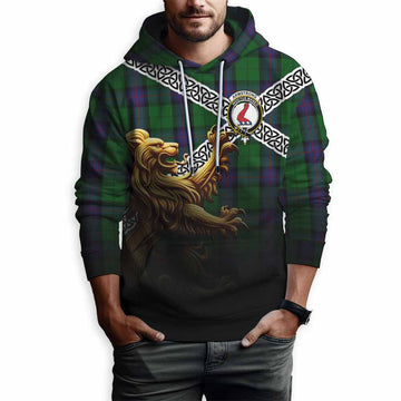 Armstrong Crest Tartan Hoodie with Golden Lion Emblem Celtic Style